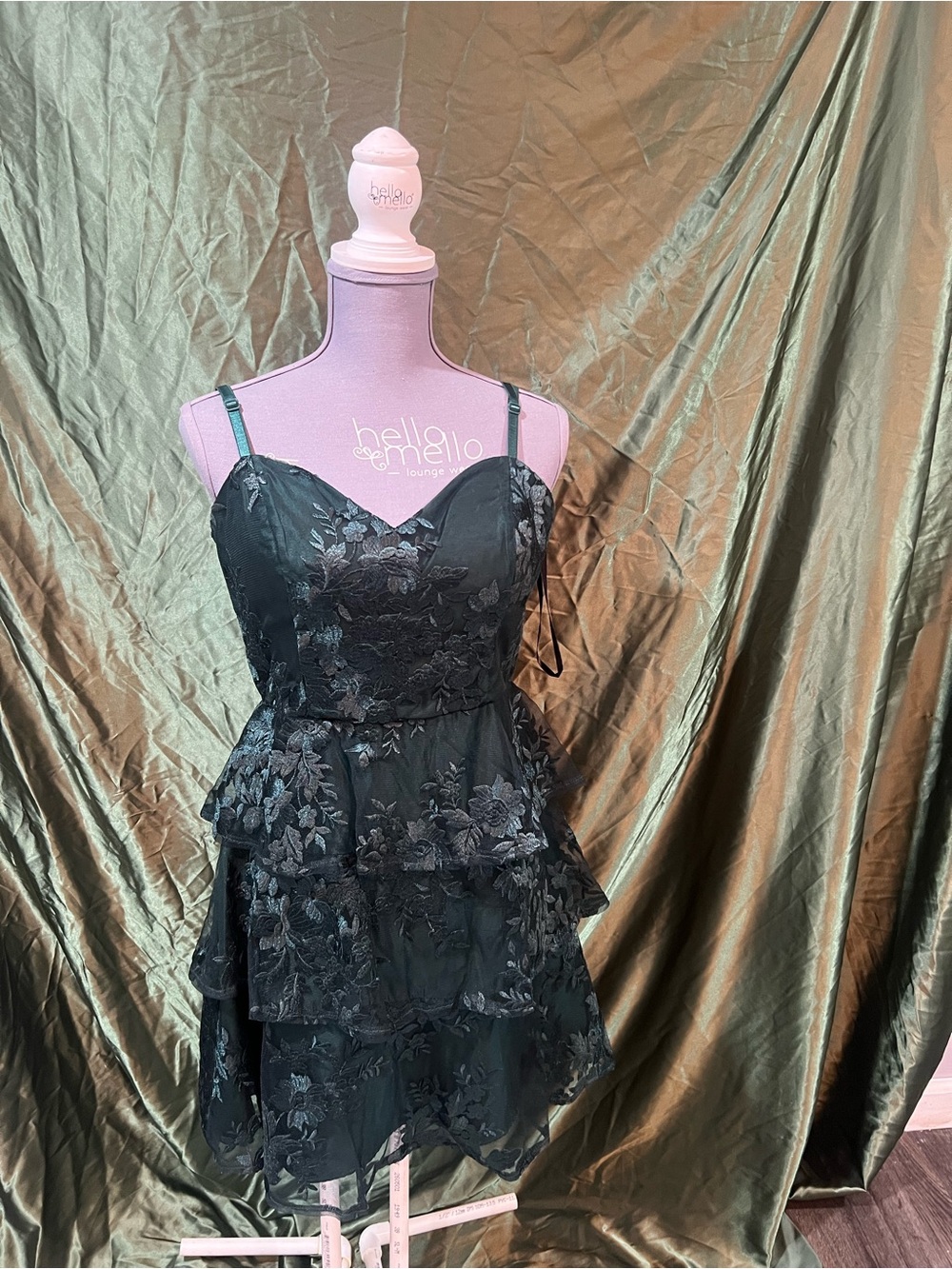 Green Floral Lace Tiered Mini Dress